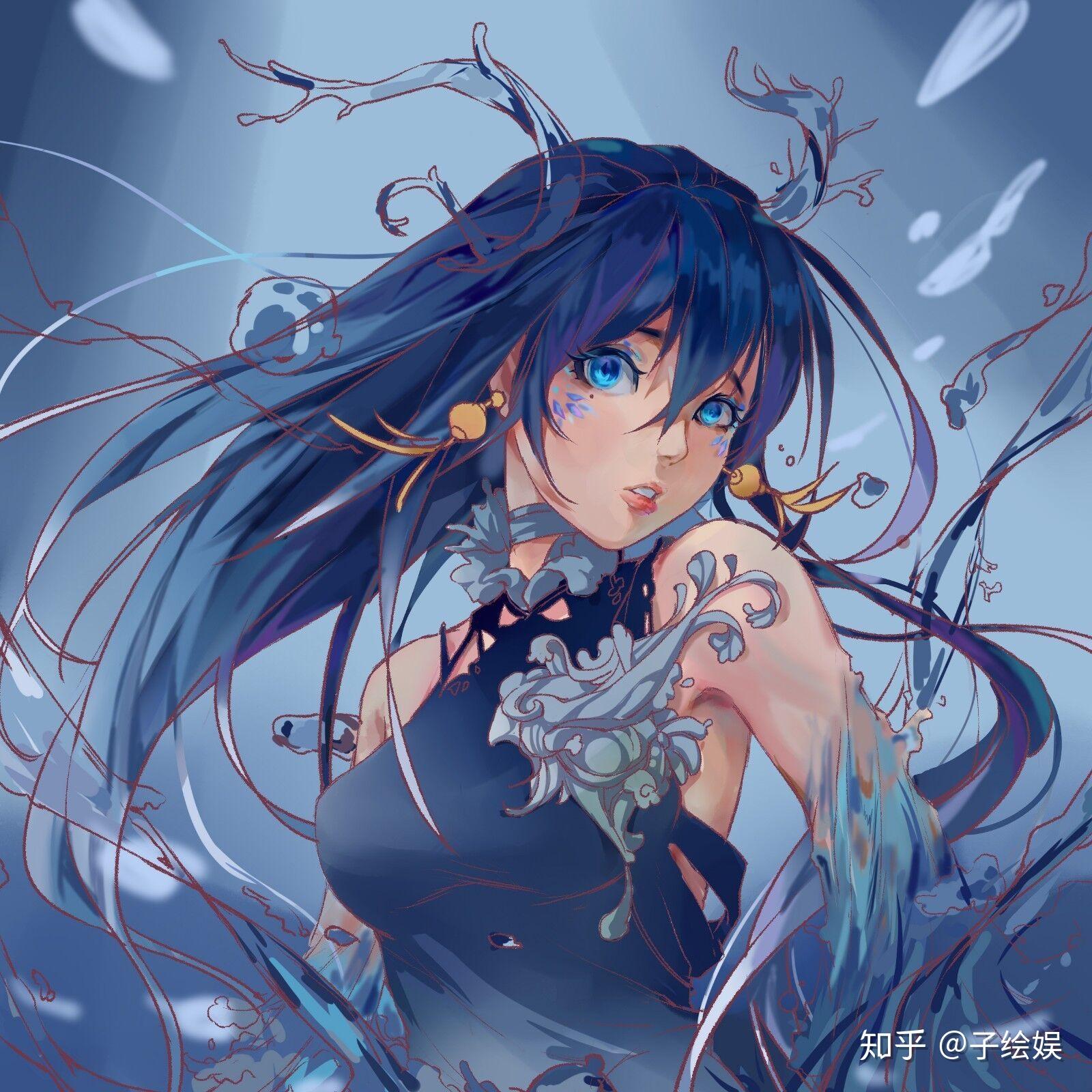 板绘教程蓝色小龙女来啦