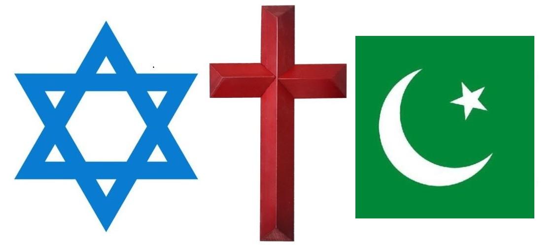 六芒星,十字架和星月,相当于三个宗教的logo六芒星是犹太教十字架是