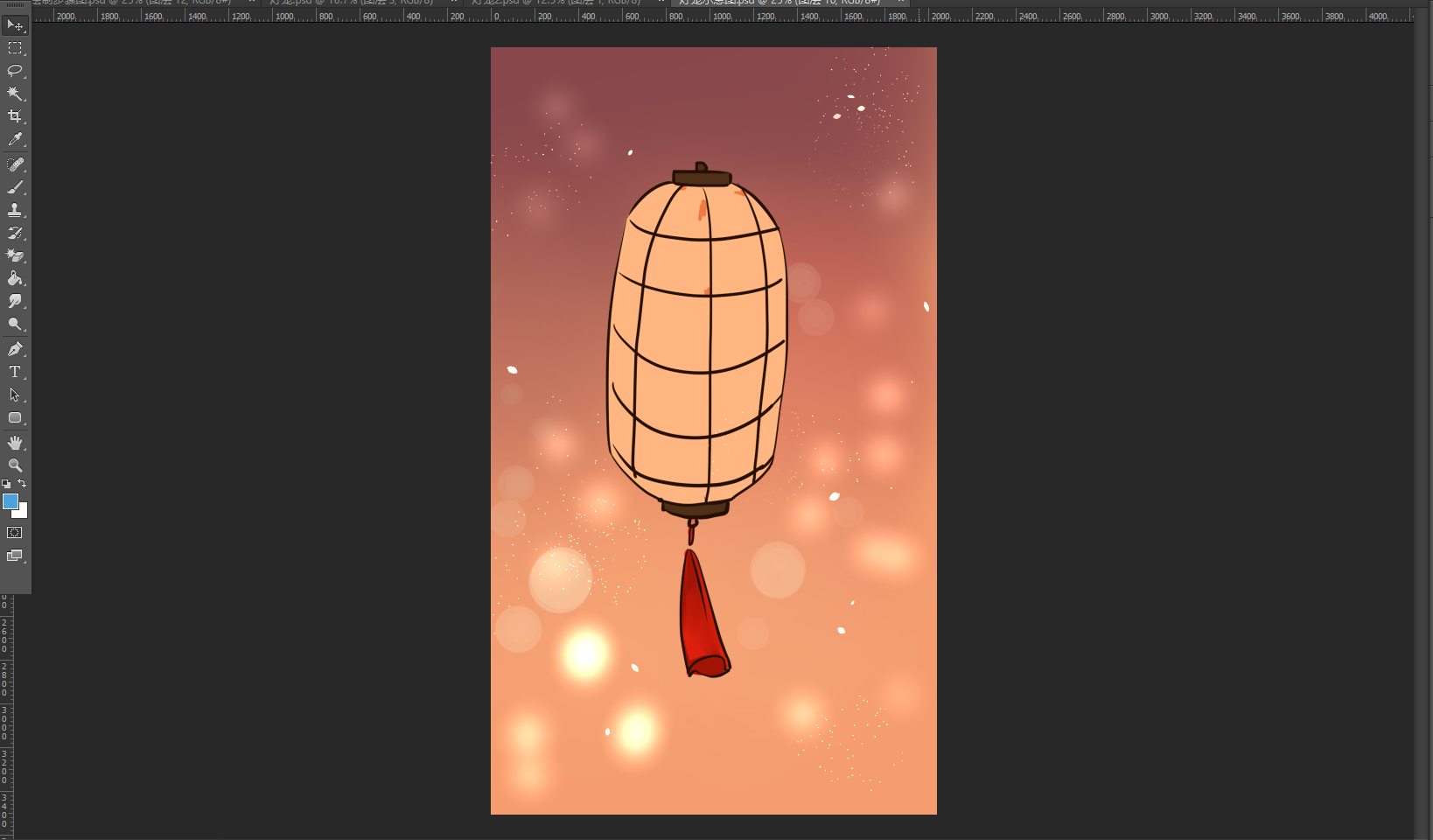 古风灯笼绘画流程