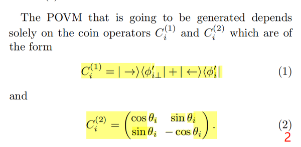 量子行走作为广义测量装置中povm中Ci1.Ci2的求法问题? - 陆明华的回答 