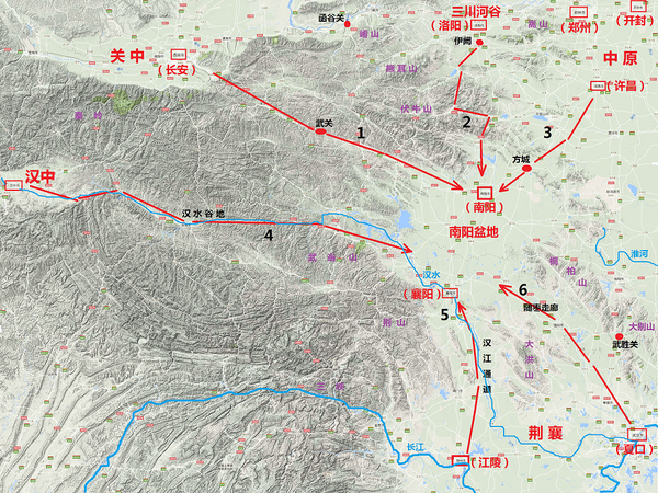 路线1: 战国时期,秦据武关,攻取南阳盆地之后,这里