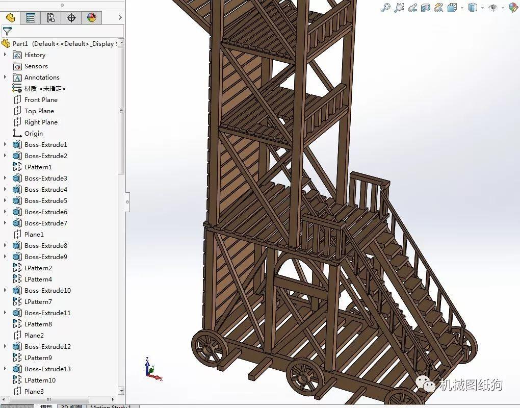 工程機械古代攻城塔模型3d圖紙solidworks設計