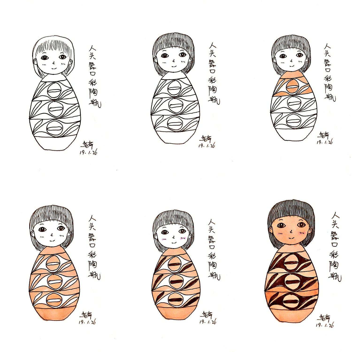 "人头器口彩陶瓶"画成简笔画是什么样的呢?