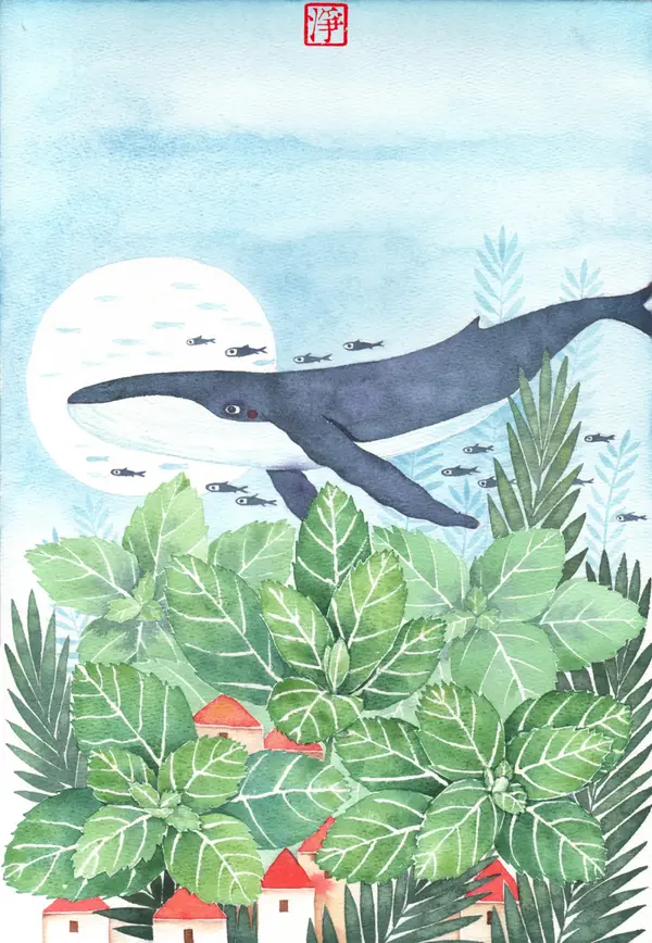 鲸鱼元素插画手绘 这里有水彩、丙烯、水墨画的鲸鱼 - 知乎