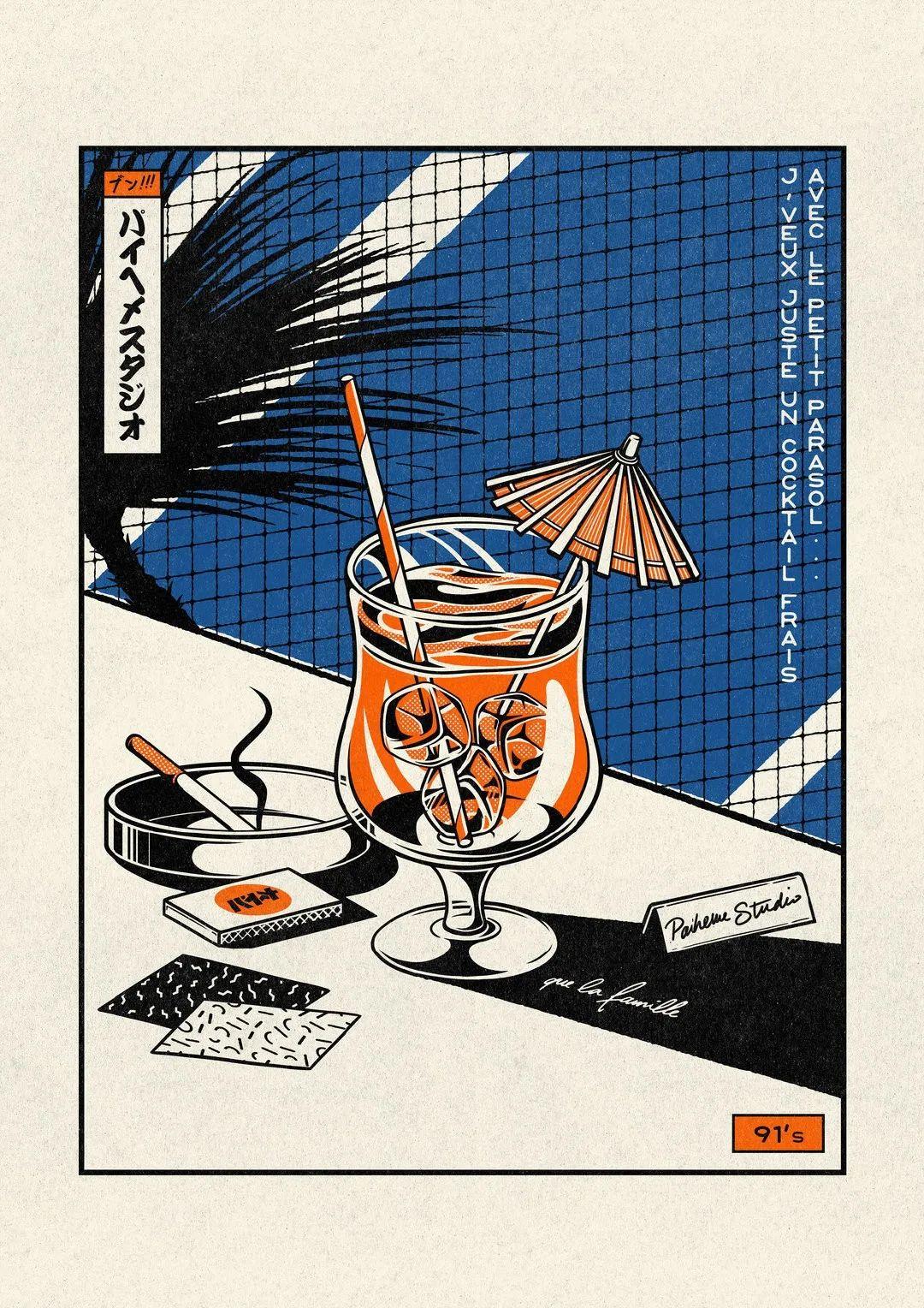 paihemestudio浓浓的日式复古招贴画风格来自一位法国艺术家插画分享
