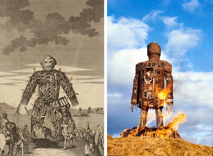 以慰神明左图 | 柳条人插画,18世纪右图 | 1973年电影wicker man剧照