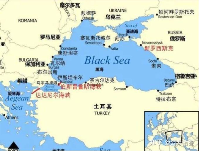 黑海向西通過博斯普魯斯海峽,馬爾馬拉海,達達尼爾海峽與地中海相通