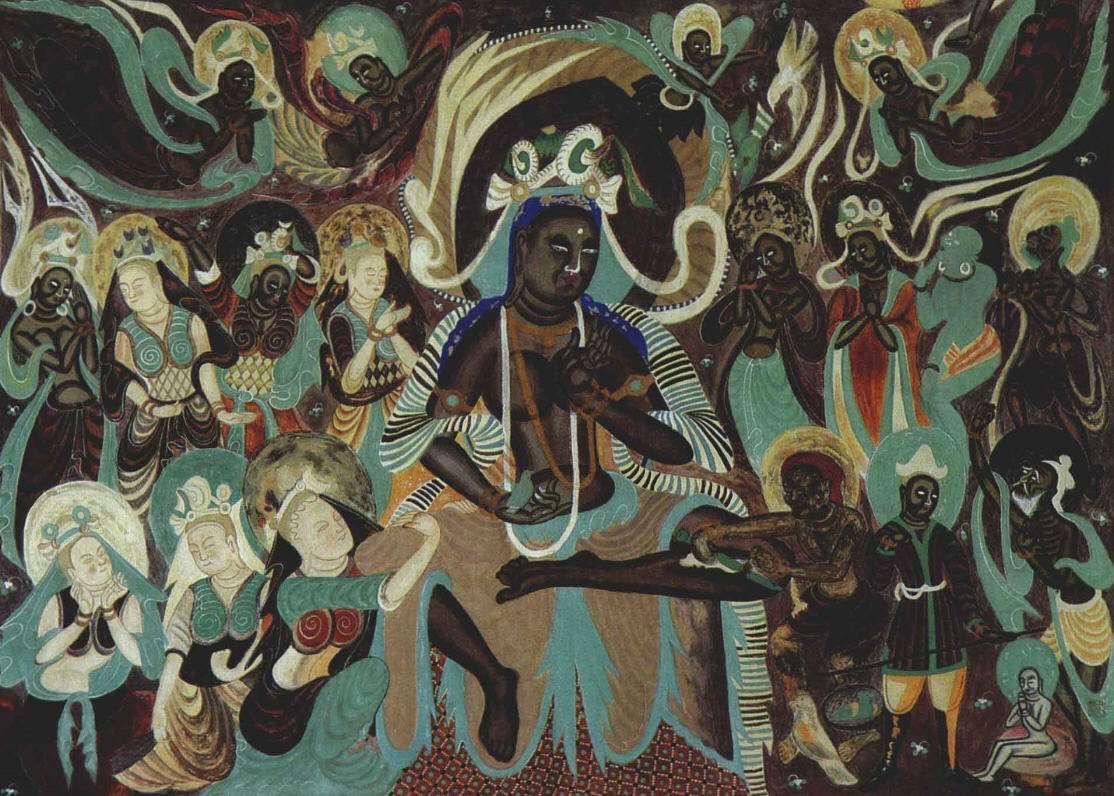 割肉饲鹰救鸽.一只鹰饥饿追逐鸽子.尸毗王把鸽子藏于袖中.