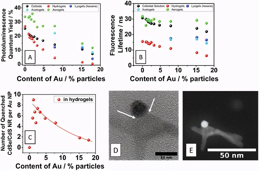afm混合半导体金属纳米粒子凝胶网络中荧光猝灭的空间程度