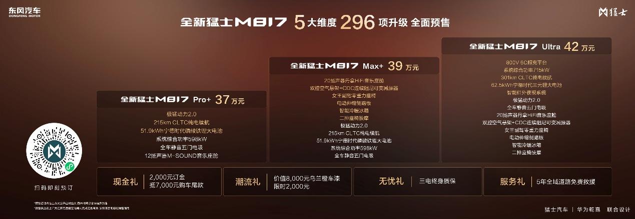 综合续航1450km 全新猛士M817 37万元起预售