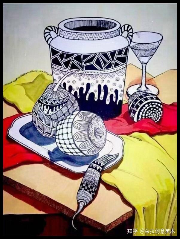 素材67676767线描与色彩的搭配静物装饰画