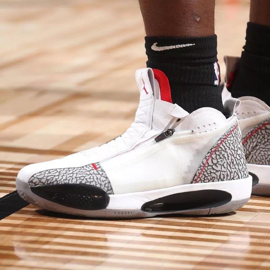 锡安上脚aj34白水泥特雷杨的定制球鞋太帅了