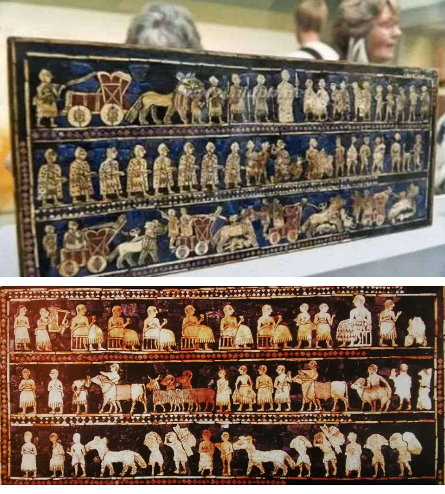 酒收藏在镶饰精美的箱子里,箱子上的画作就是举世闻名的"乌尔王军旗"