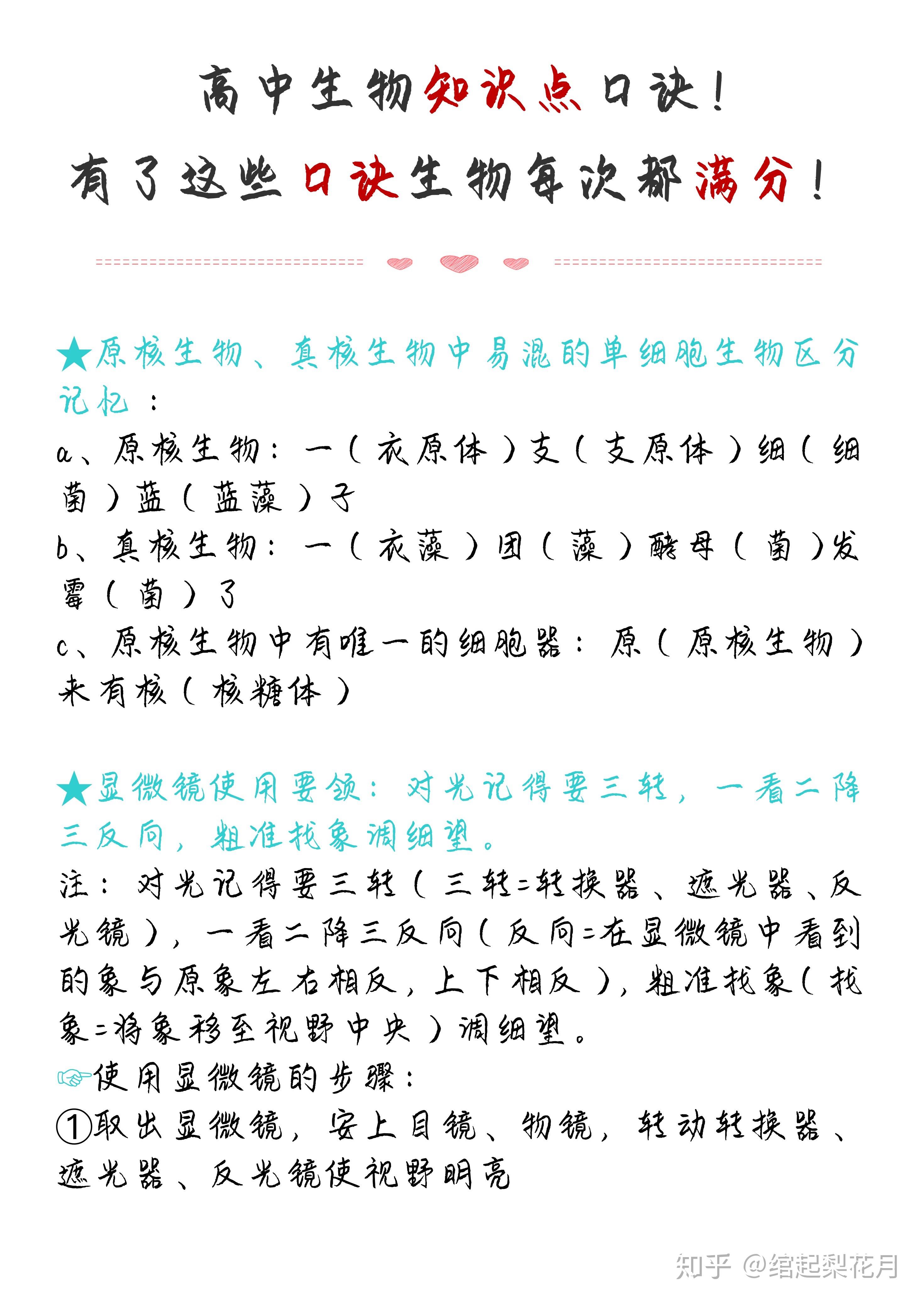 "生物97"学姐整理了《高中生物口诀》熟读,轻松记住每一处知识点,生物