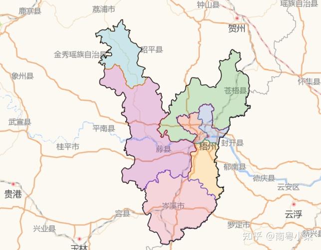 梧州市下辖的区域分布图,你都去个哪里