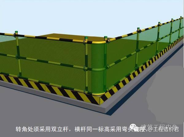 基坑临边定型化防护栏(高度1200mm)做法一:1),防护栏杆转角部位应采用