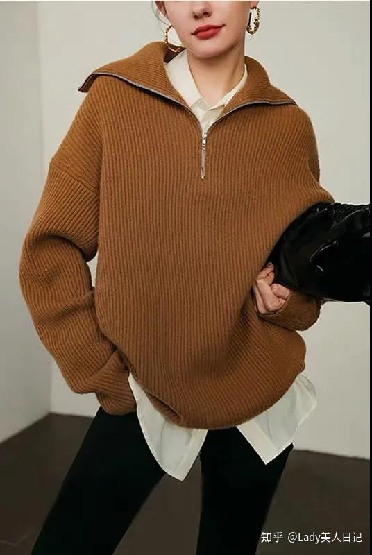 第三:拉链翻领毛衣