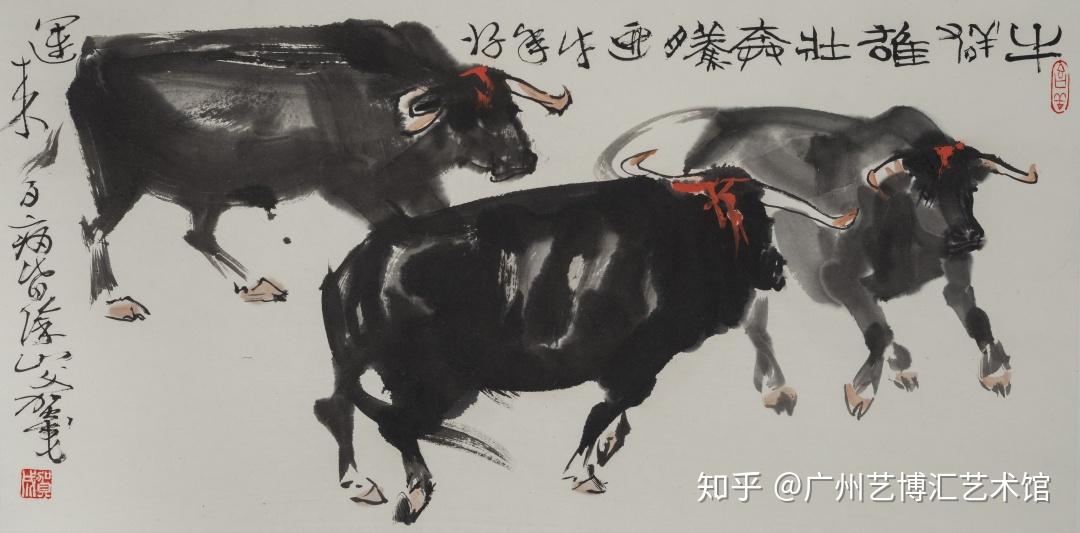 36×69cm 2020《三条牛》36×69cm 2020《快乐的童年,江畔牧牛不用疆