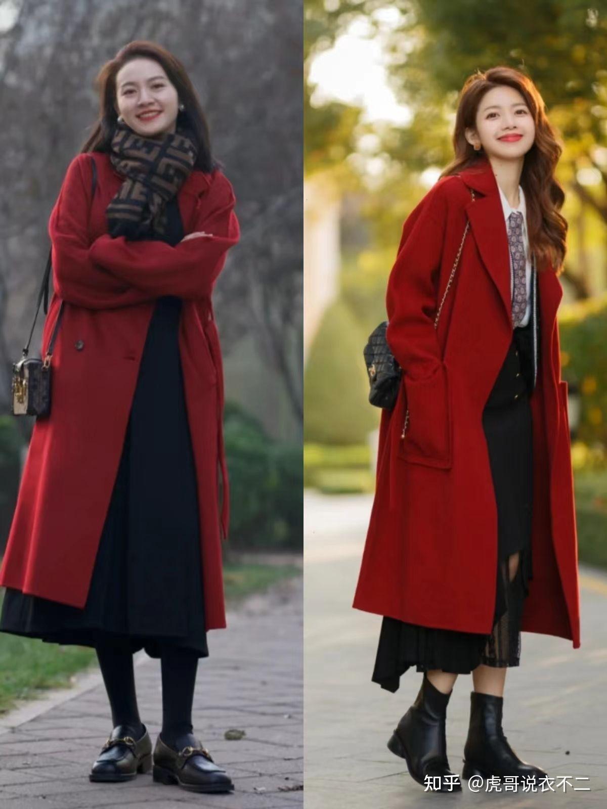 二,冬季穿红大衣,推荐匹配这些黑色单品