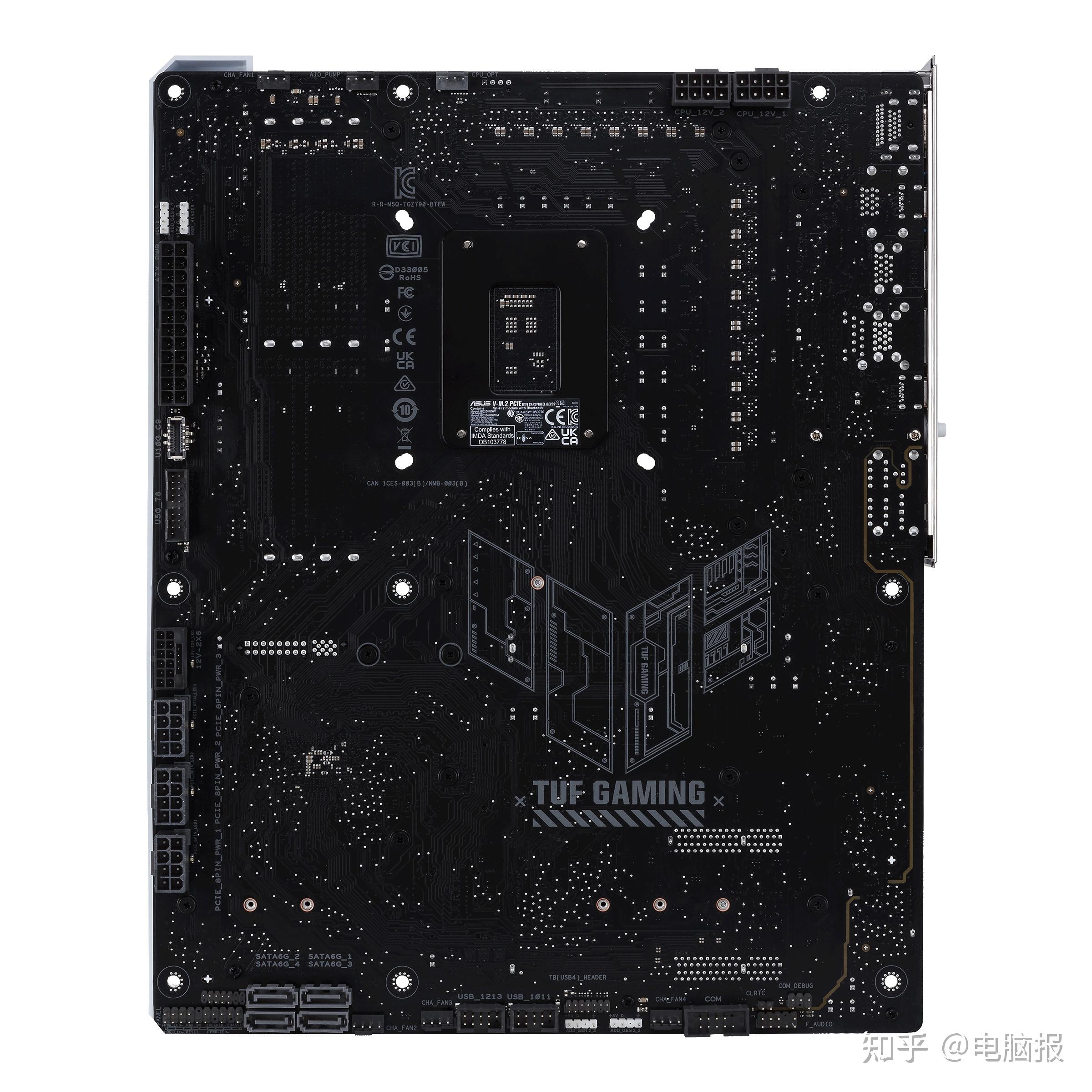 到任何接口,主板供电,cpu供电,sata,主板跳线等全部设计在了主板背后