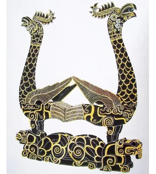 彩绘凤虎鼓座图片来自《城阳城址出土文物图录》虎底凤架鼓造型建筑