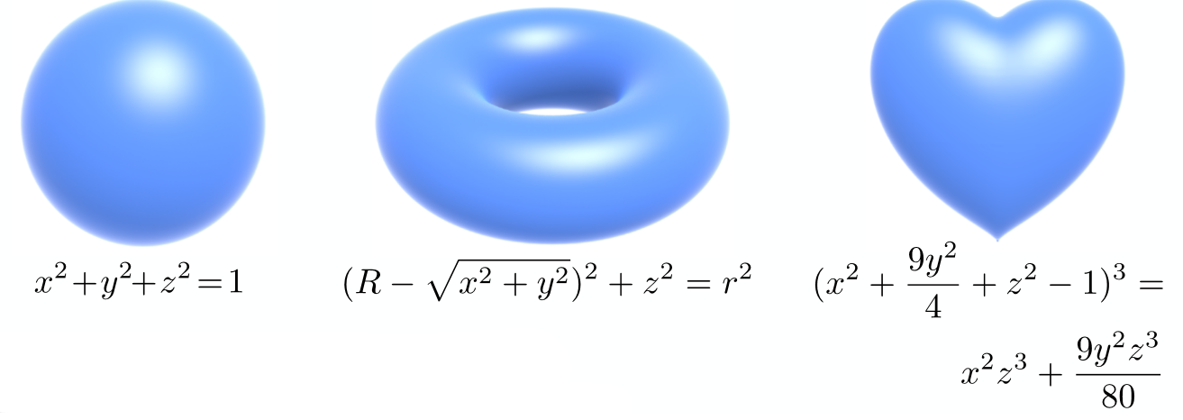 隐式曲面(代数形式,csg, 距离函数,分型几何)与显式曲面