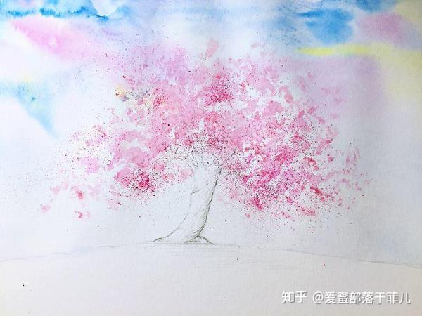 樱花树画法彩铅简笔画图片