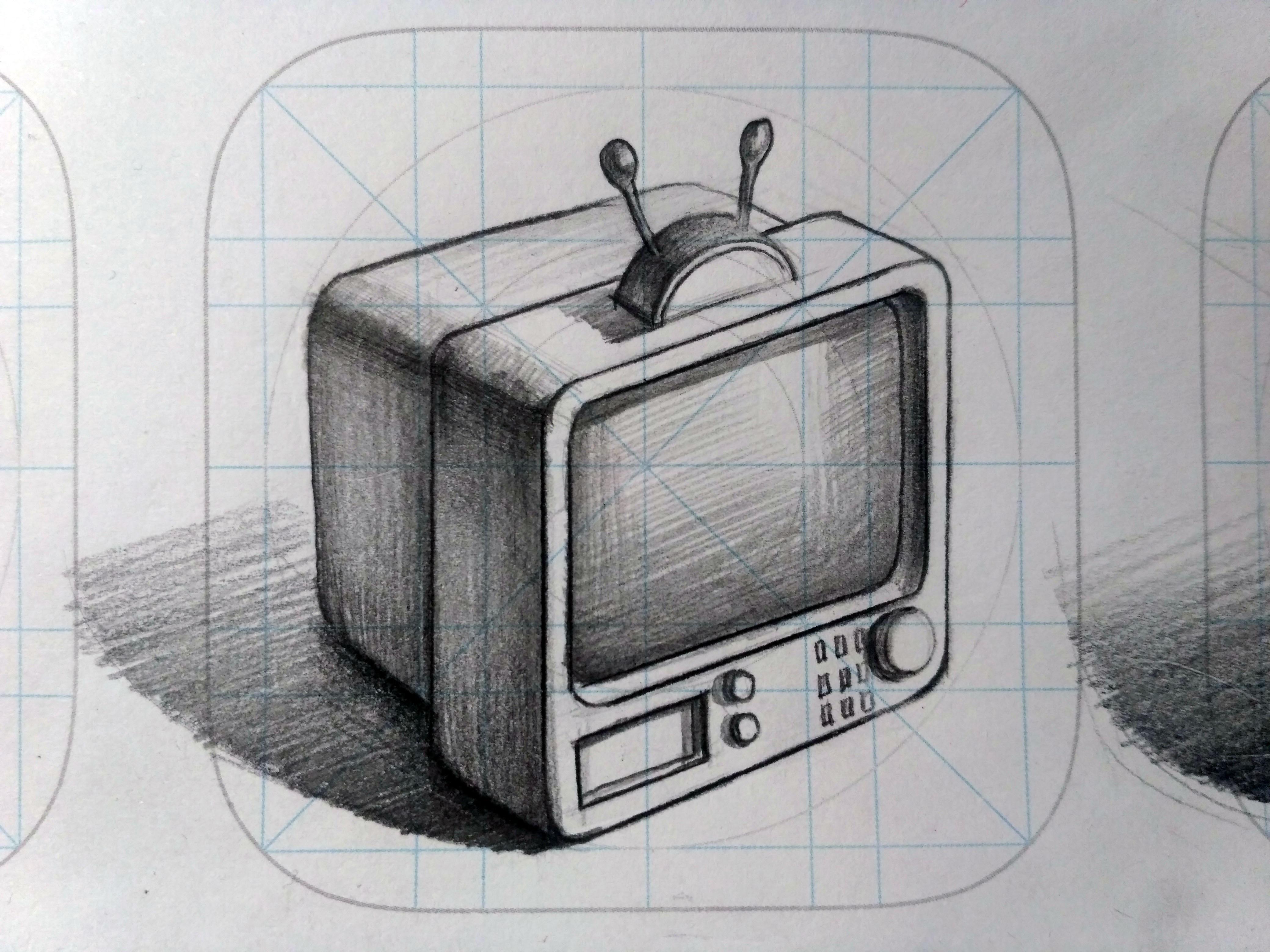 老式电视机素描图片