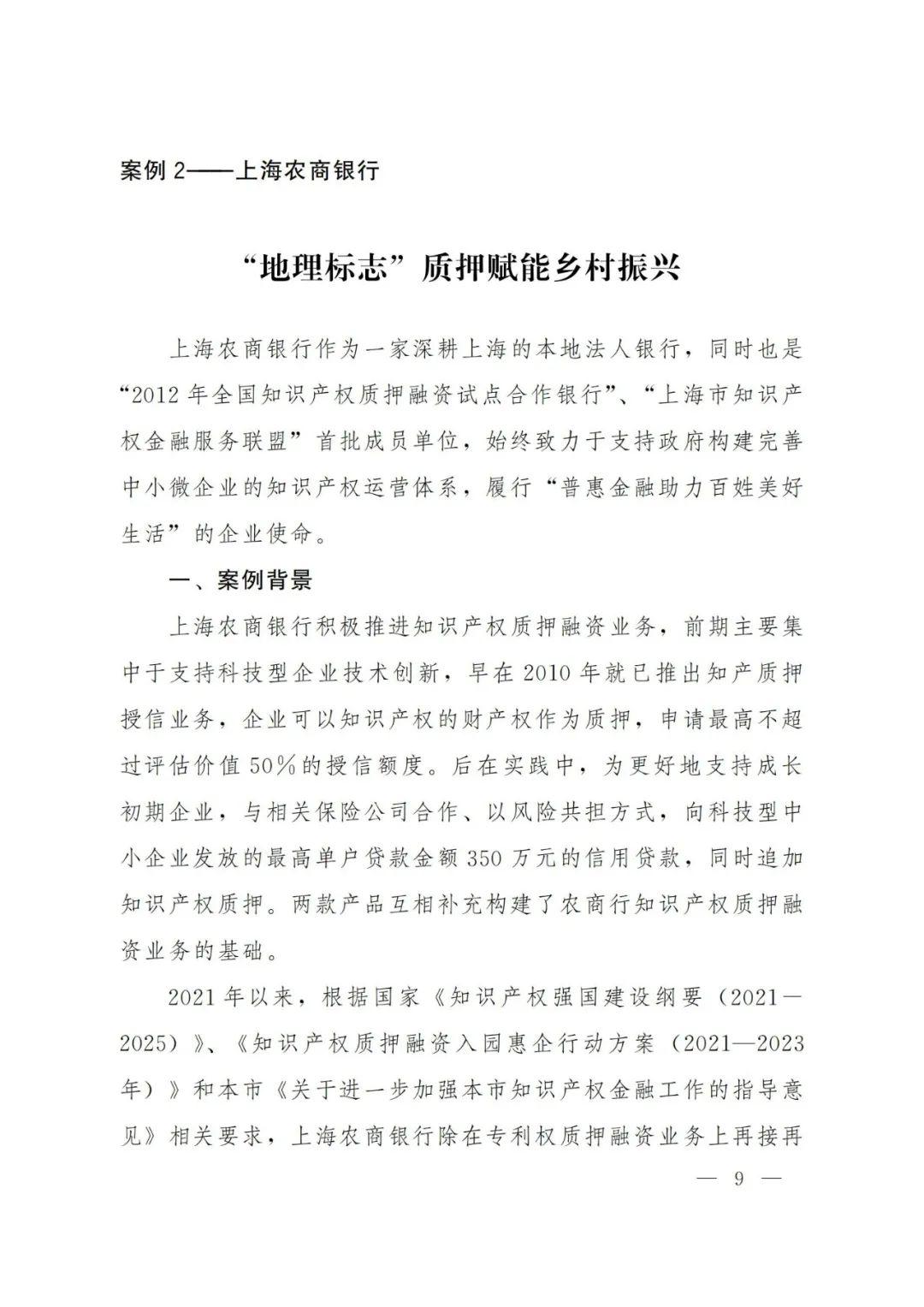 2021年上海知识产权质押融资工作十大典型案例