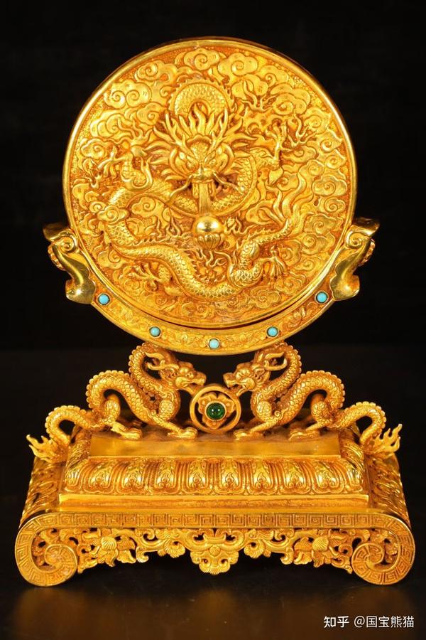 珍藏清代铜鎏金龙屏风，精工雕刻，龙纹细致，金色纯正， 重量 