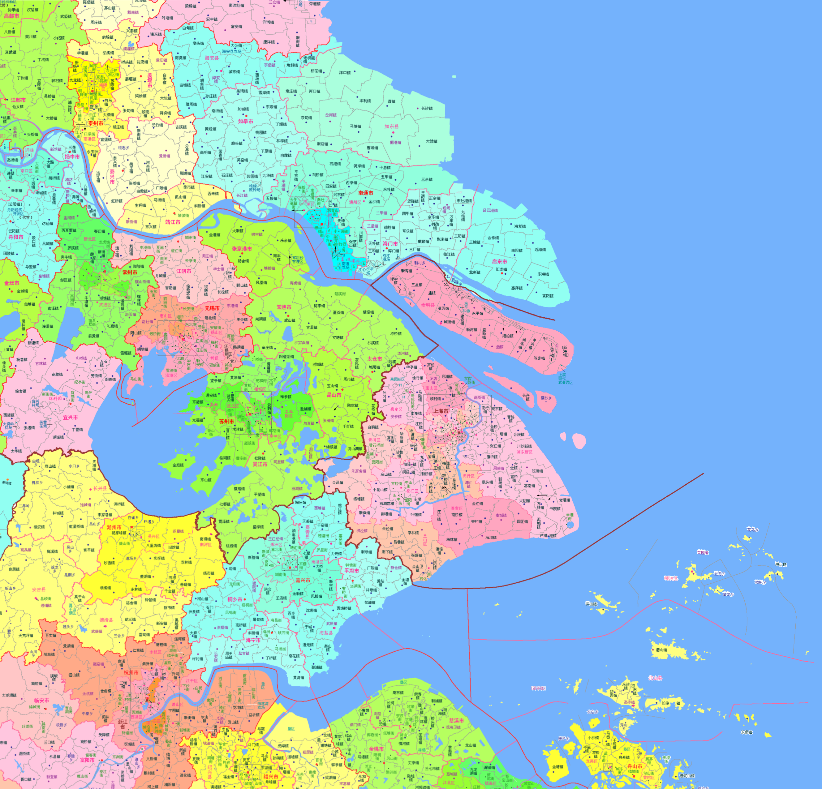 苏浙沪皖赣分乡镇地图