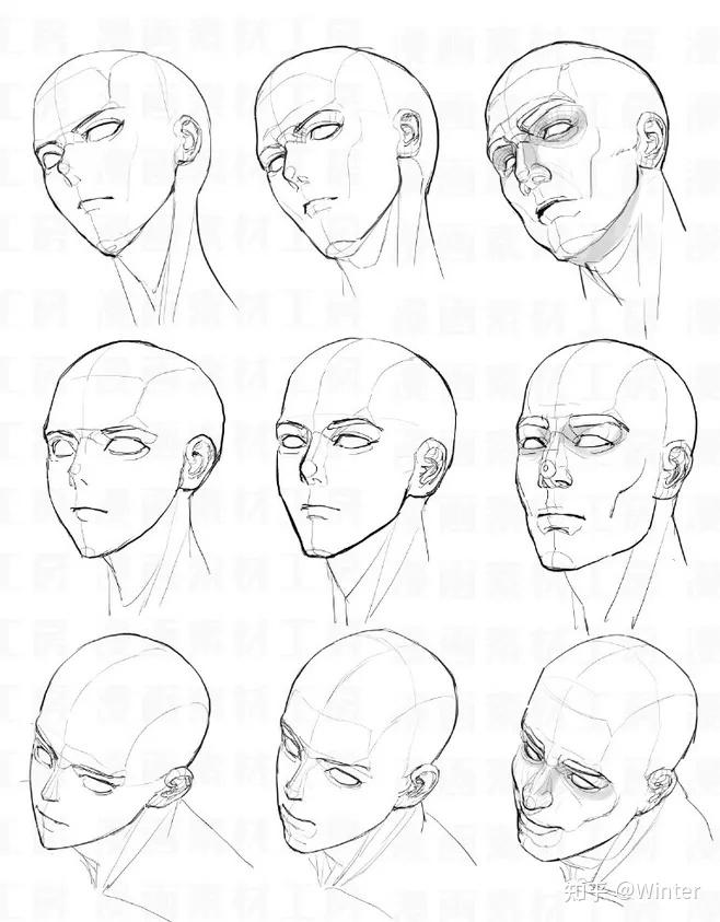 繪畫練習素材丨上千個不同角度頭部臉型眼睛結構比例表情等練習參考