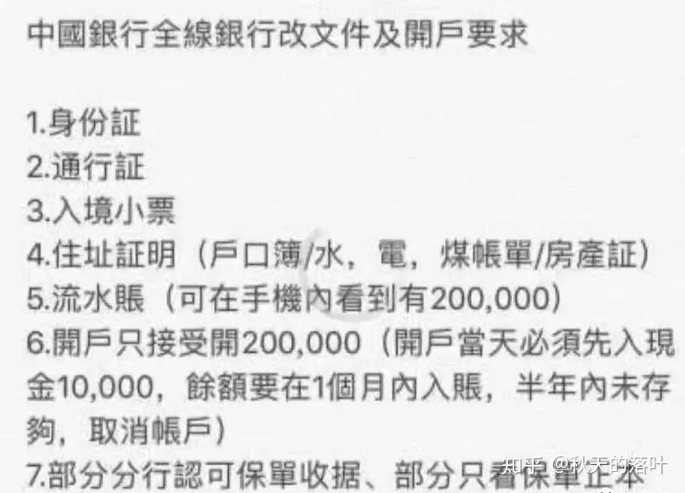 中銀香港提高開戶門檻至20萬外貿秋天的落葉