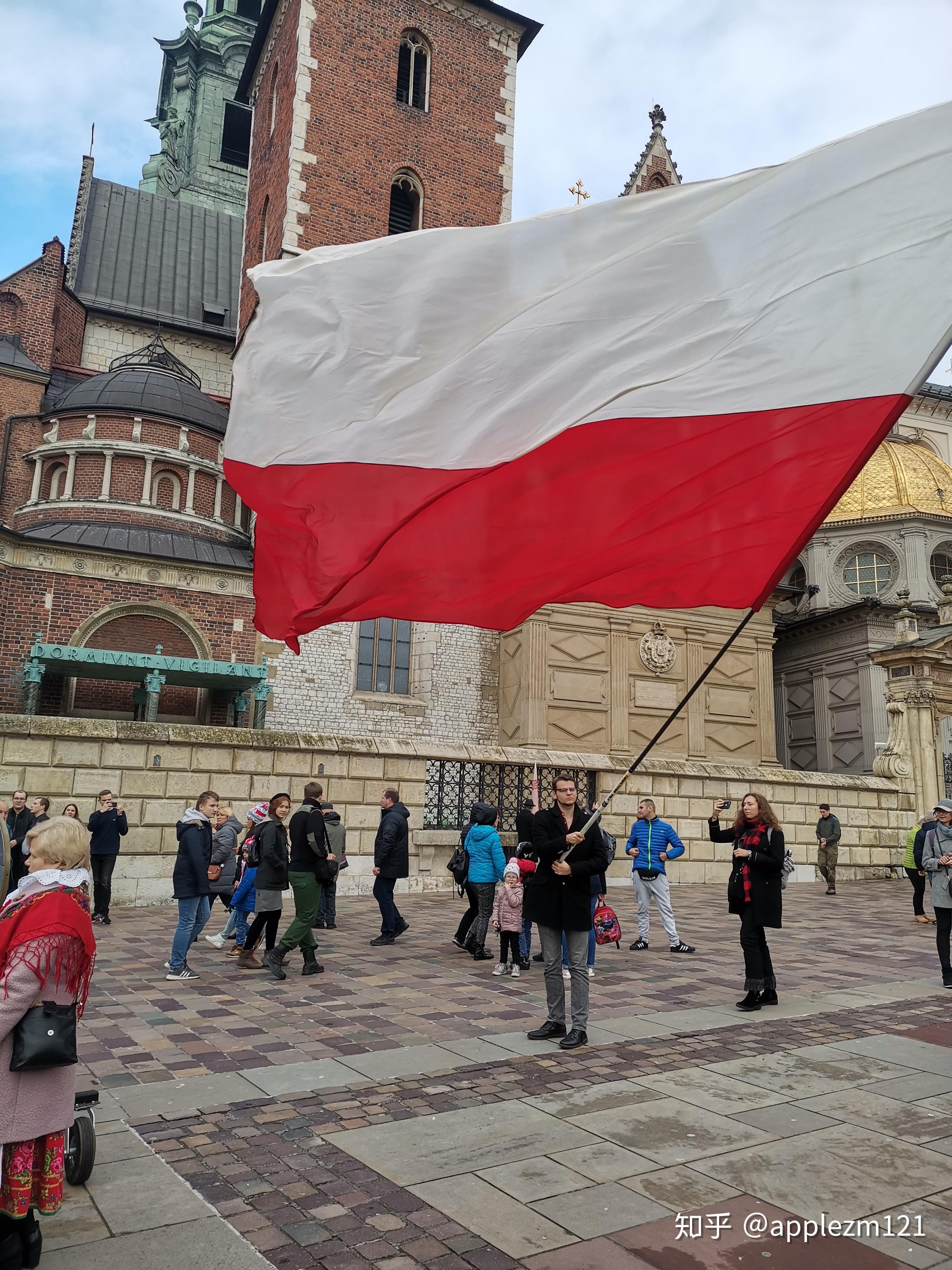 城堡,那里已经聚集了大量的人群,波兰人全家出动,一般是小孩扛着国旗
