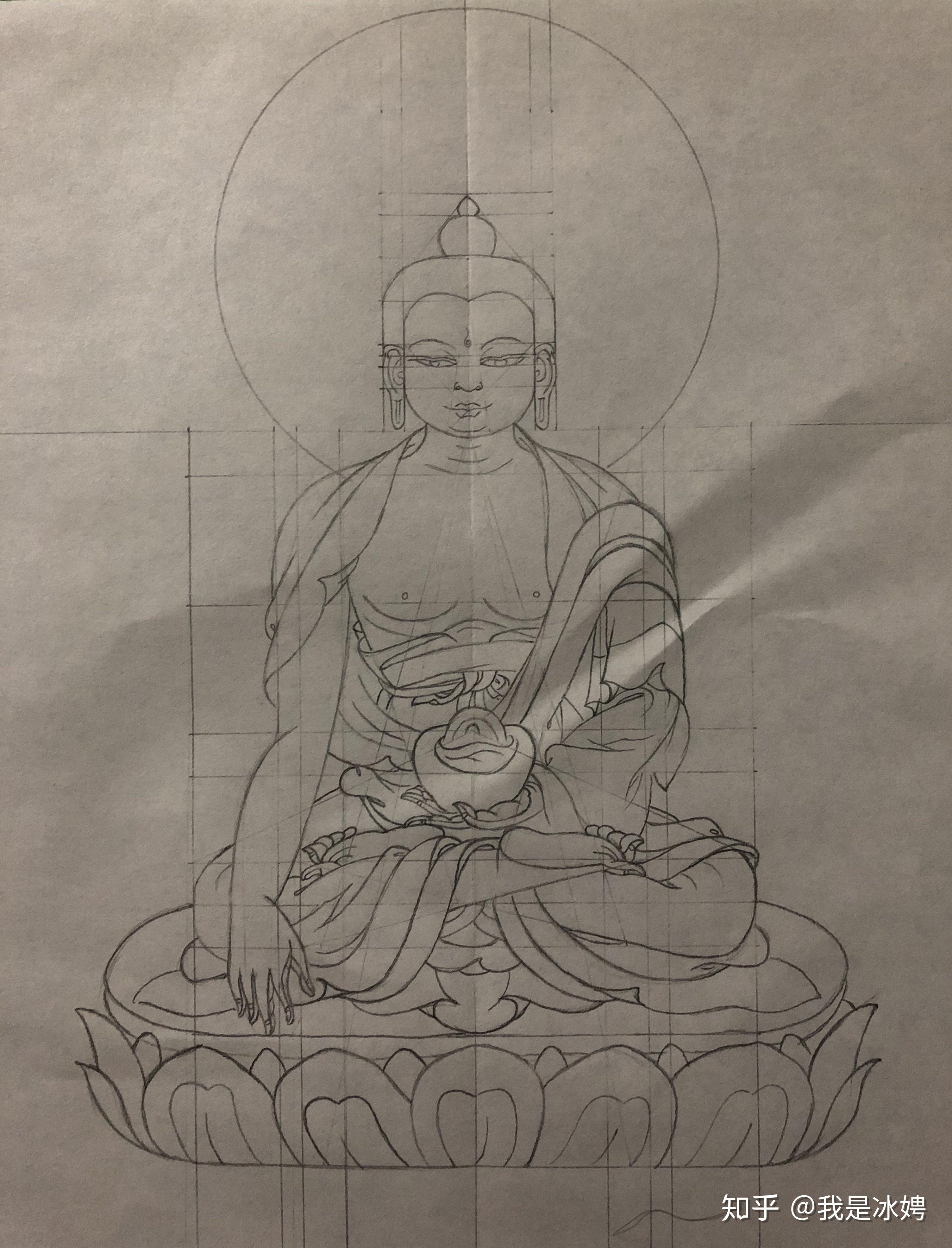 握笔时光唐卡线稿