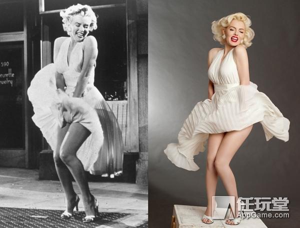 呼啸而过的列车卷起了一阵风,吹起了玛丽莲纯白色的裙子,然后轻轻的用