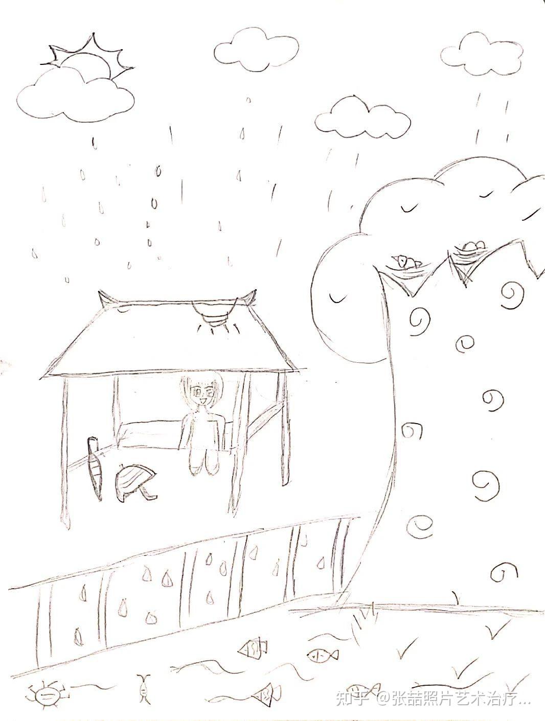 简笔画：淋雨的小女孩。“ 最美的不是下雨天，是和你一起躲过雨_简笔画-绘画者图库