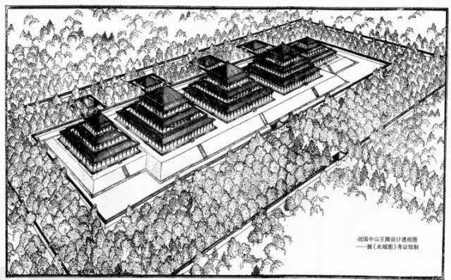 兆域图铜版铭文中山王陵墓建筑示意图(据《中山王陵兆域图》铜版复原