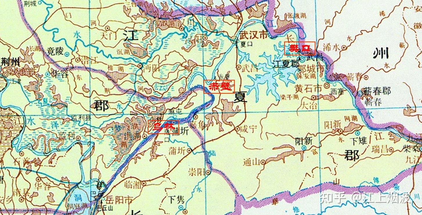 湖北省赤壁市西北,隔江与乌林即今湖北省洪湖市东北相对,见下面地图