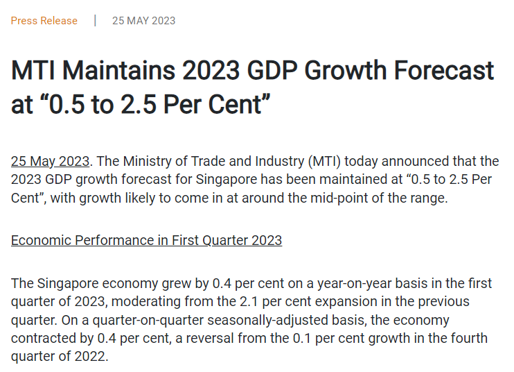 最新！新加坡2023年Q1经济增长0.4%，低于上一季度的2