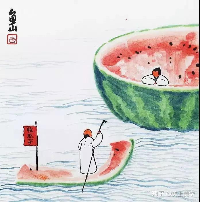 鱼山饭宽在他的画里忽大忽小任游天地