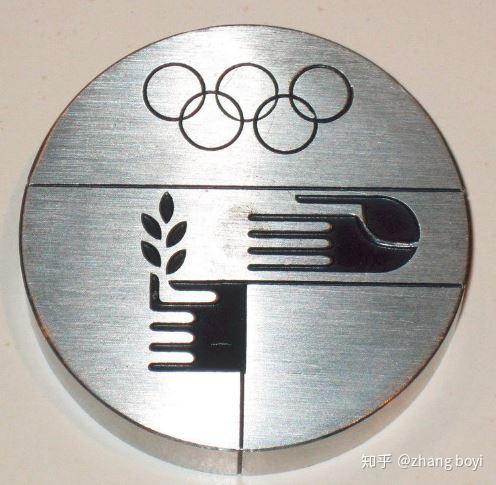 奥运会会徽——立体螺旋形光线组成的圆圈,下面是的德文"1972年第20届