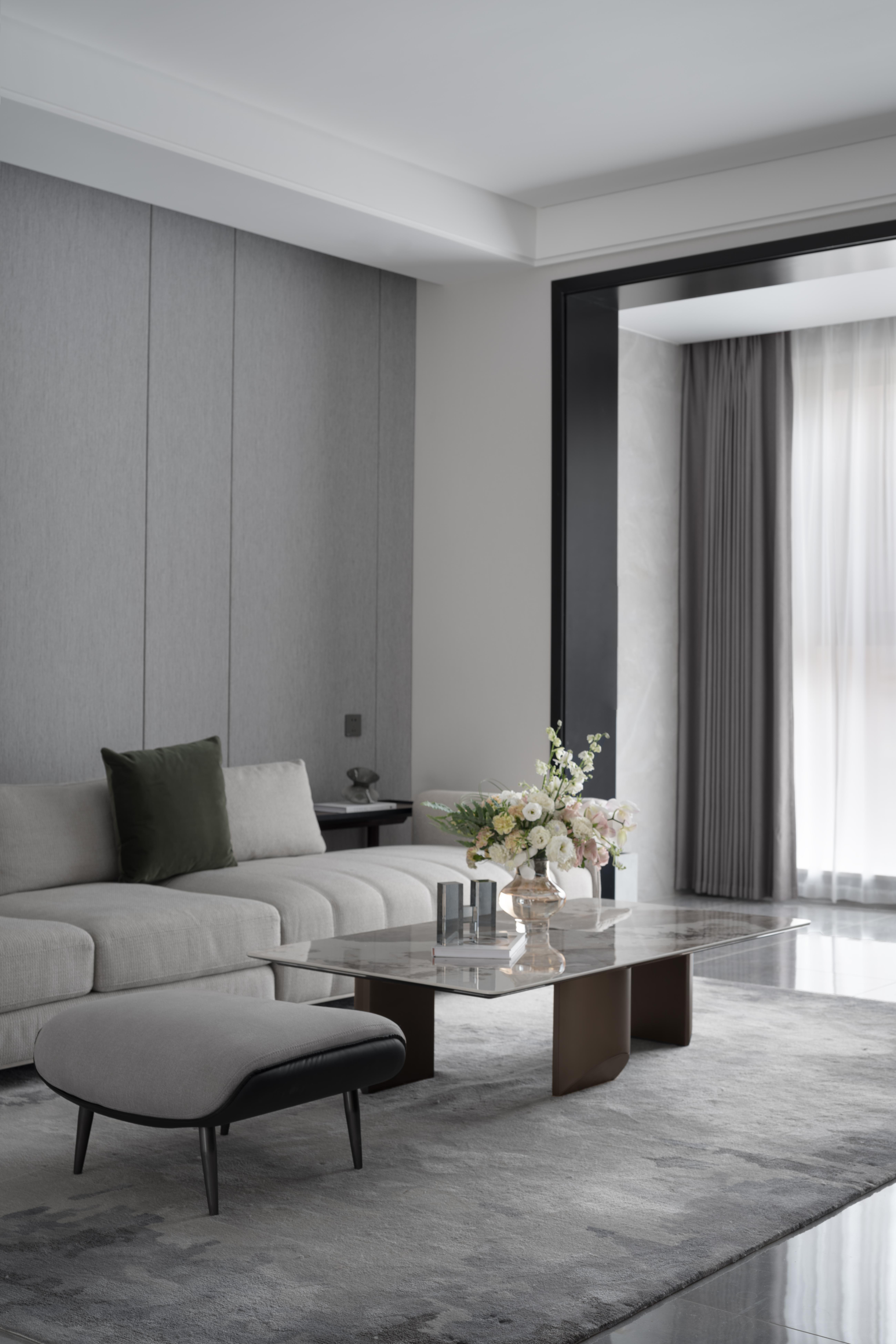 220㎡黑白灰极简现代风胡桃木格栅大理石打造沉稳大气家