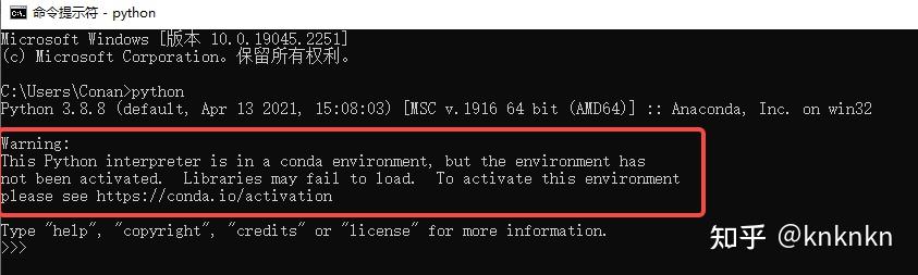 警告：This Python interpreter is in a conda environment, but the ...