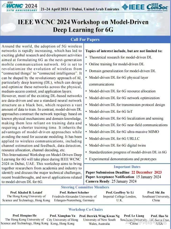 IEEE WCNC 2024 Workshop On MODEL DRIVEN DEEP LEARNING FOR 6G ieee wcnc 2024 workshop on model driven deep learning for 6g