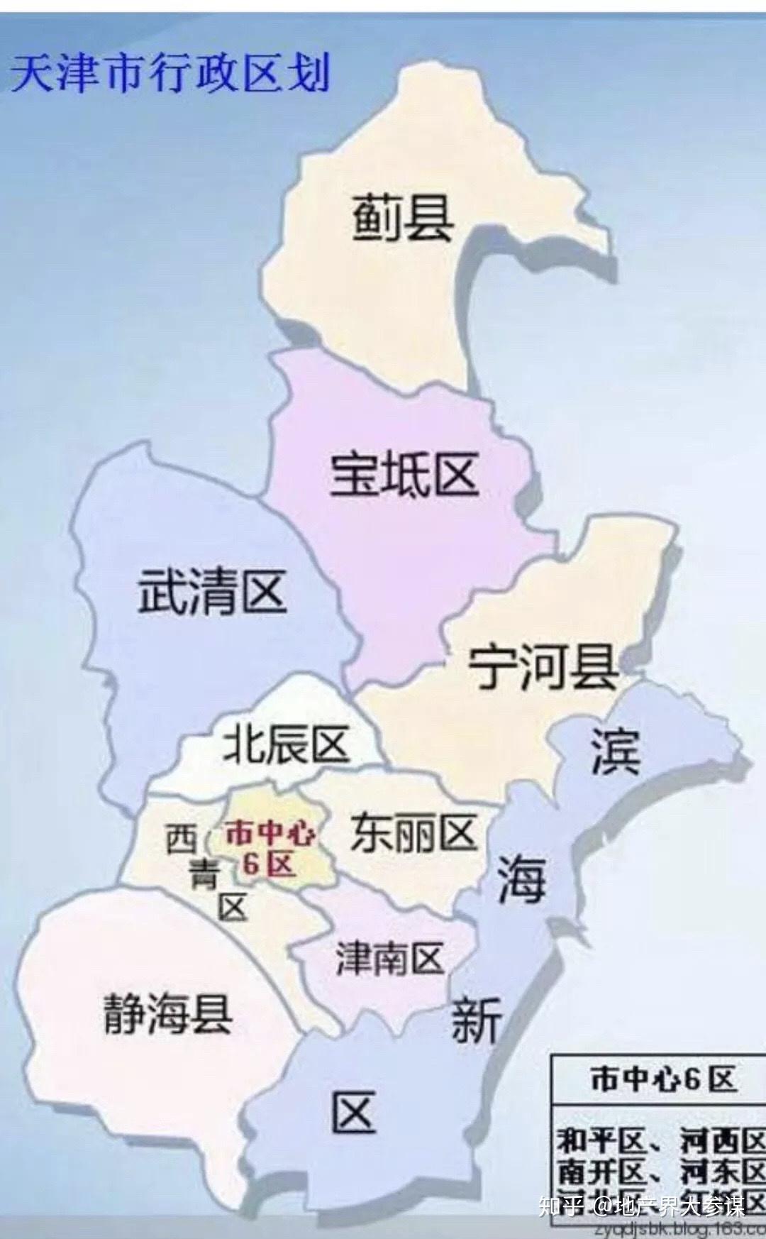 紅橋區);環城4區(東麗區,津南區,西青,北辰);濱海新區(合併塘沽,漢沽