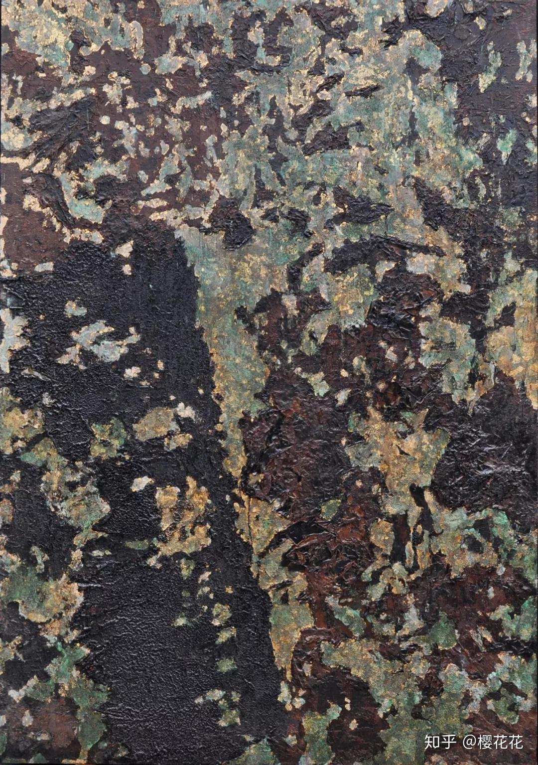 《抄山6》  箔,瓦灰,大漆   200cm×150cm  2014《抄山7》  箔,瓦灰