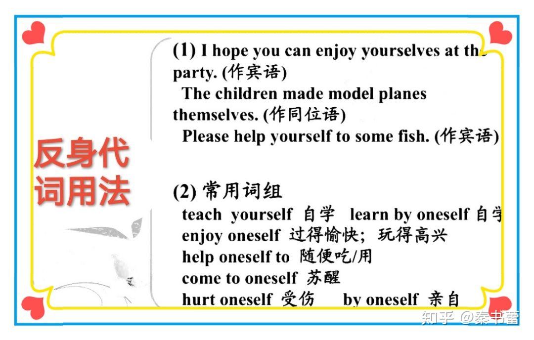 反身代词是代词中最容易学懂的词类,学会这三种用法就能熟练交际