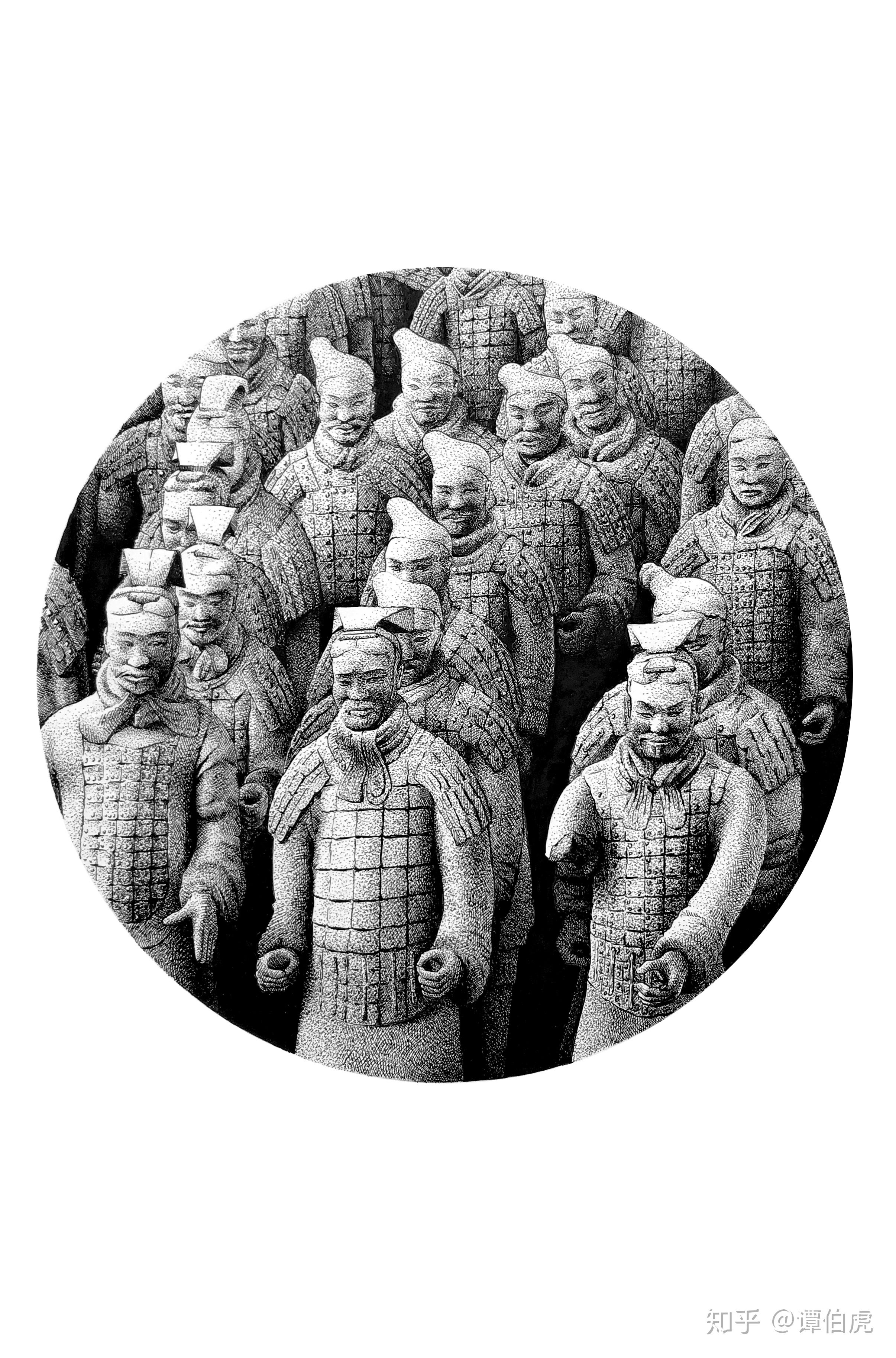 谭伯虎钢笔画作品秦俑