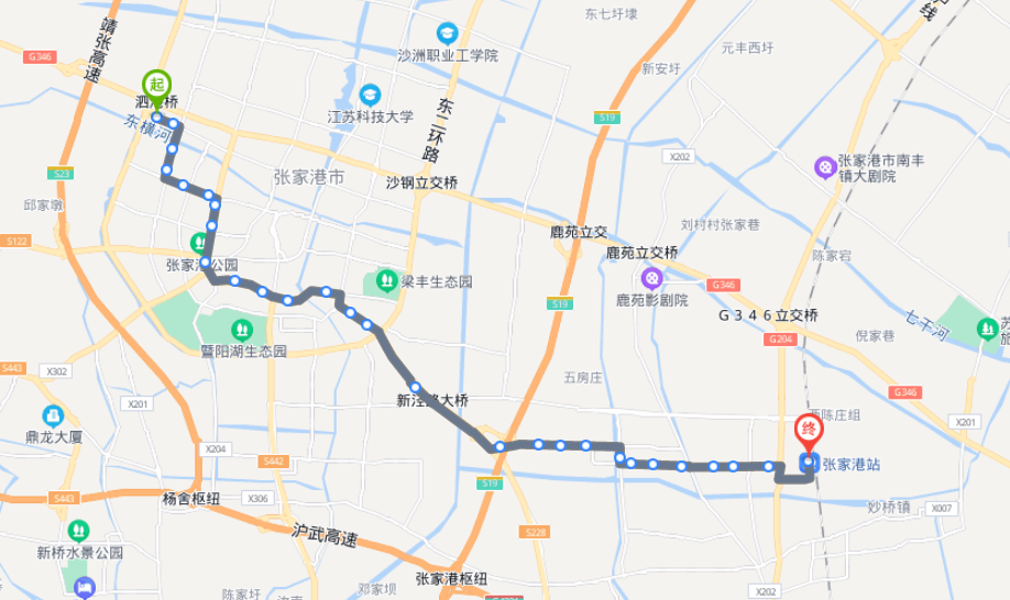 江蘇張家港高鐵站途經公交車路線:張家港227路;張家港227路夜班